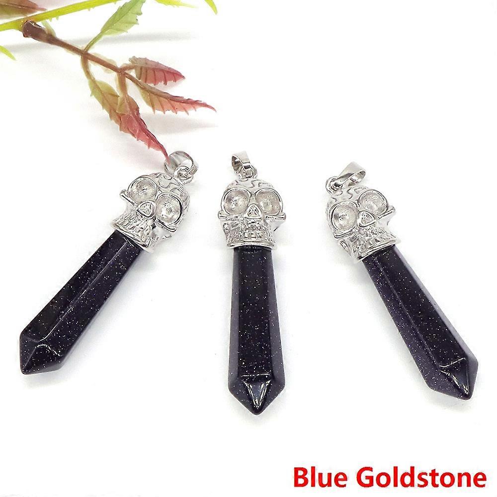 Argint placat craniu Hexagon pilon pandantiv piatra naturala cristal vindecarea pendul Charm bijuterii Wicca Witch Men Amuleta en-gros