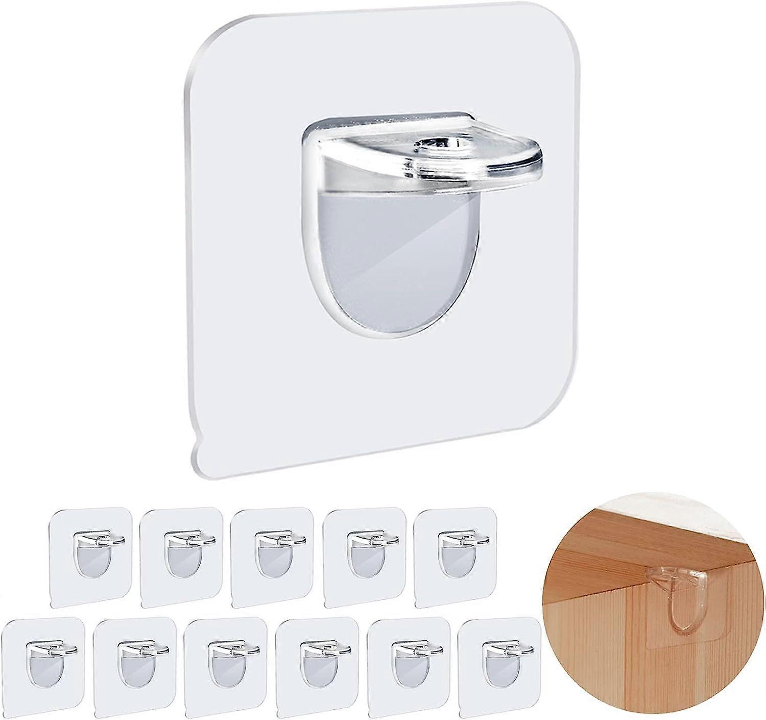 12 Pack Closet Shelf Bracket, Cabinet Adhesive Shelf Support Peg Bracket, Punch Free Adhesive Clear Plastic Pegs Hanger Holder for Partition