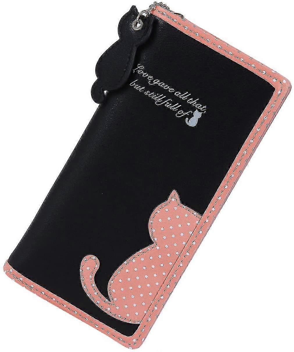 Women Long Purse With Zip And Press Stud Cat Pattern