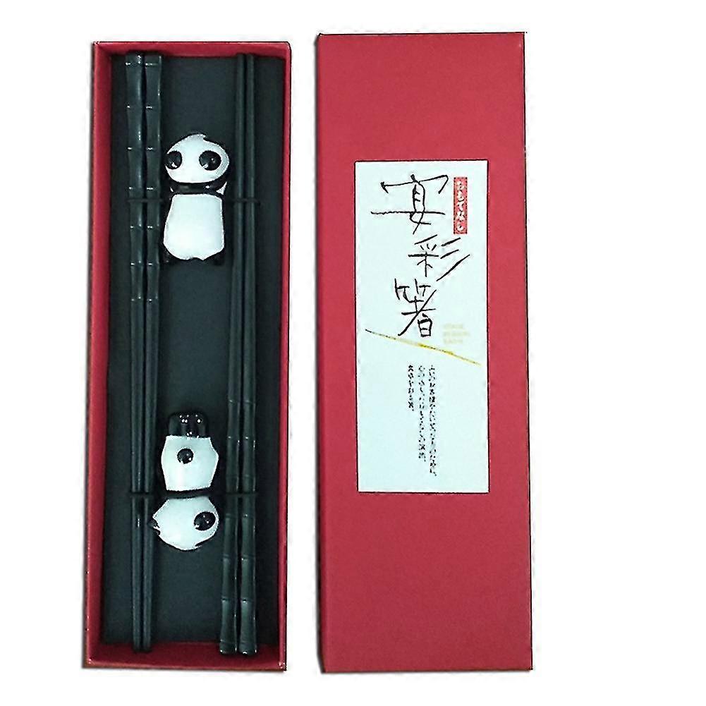 2 Pairs Chopsticks And Chopstick Rest - Dishwasher Safe Reusable Fiber Glass Chopsticks + Panda Cho