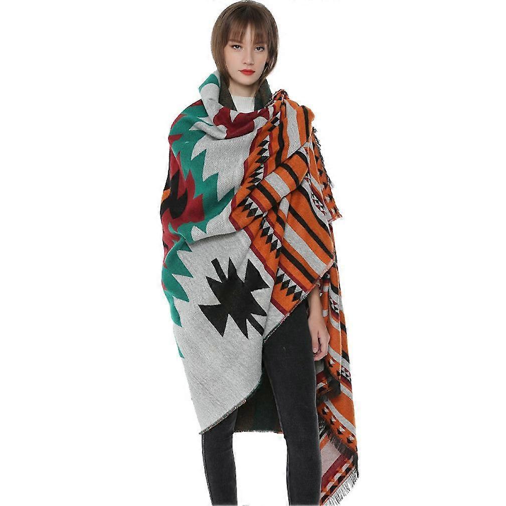 Thicken Shawl Scarf Large Open Front Poncho Winter Cardigant with Geometric Pattern for Lady