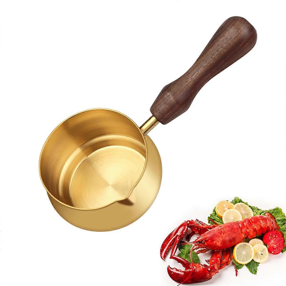 ミニソースパン-シーフード電気めっき用バターウォーマーハンドル付きステンレス鋼(ゴールド100ml / 3.5oz)