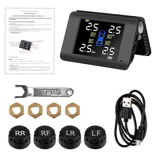Motor Vehicle Sensors Solar Power TPMS Car Tire Pressure Monitoring System With 4 External or Built-in Sensors LED Display
