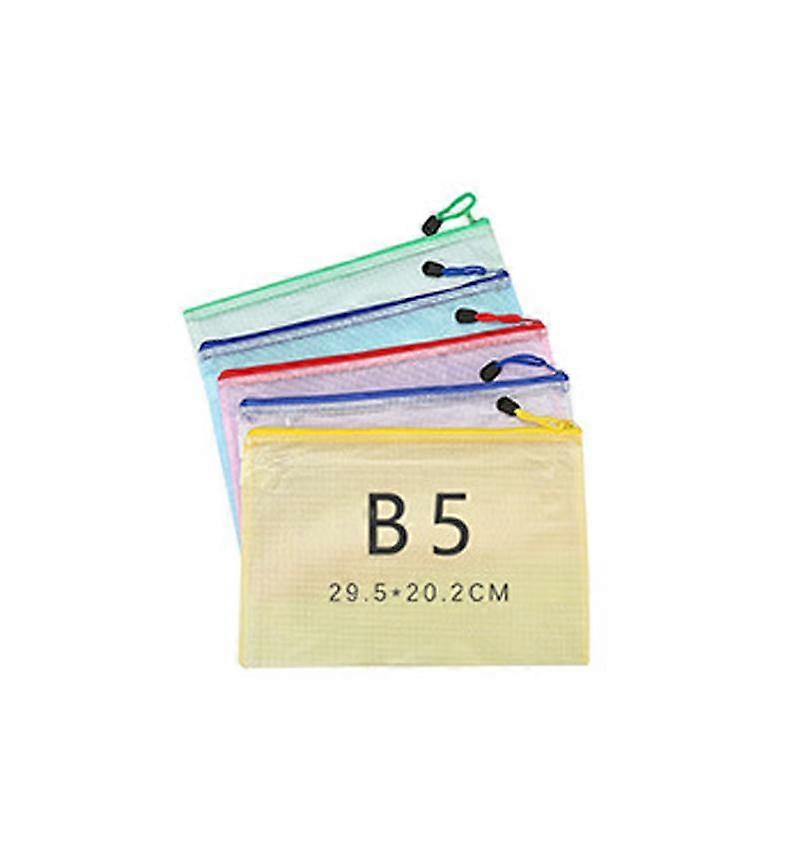 5Pcs B5 Plastic Wallet Zipper Lock Pocket Mesh File Wallet File Folder