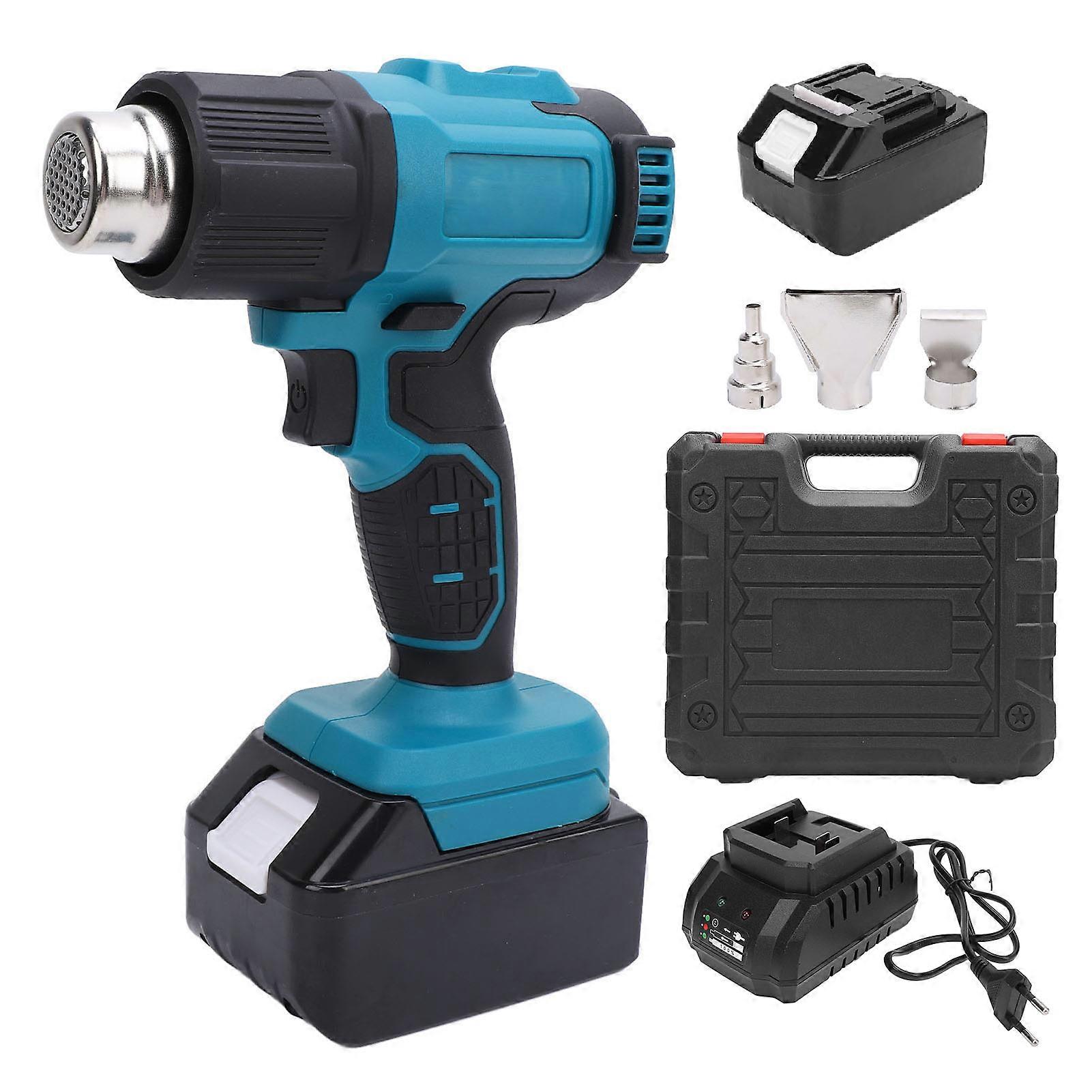 Cordless Heat Gun, Digital LCD Display, Handheld Hot Air Gun, 18V Battery Powered, Variable Temperature, Heating Gun Kit, EU Plug