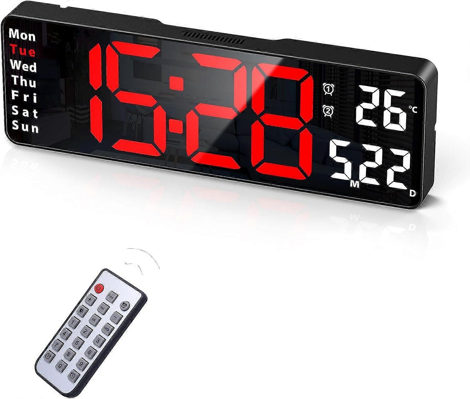 Digital Clock, 13" Large Display Digital Wall Clock for Living Room Decor, LED Big Wall Clock with Remote Control, Timer, 12/24H