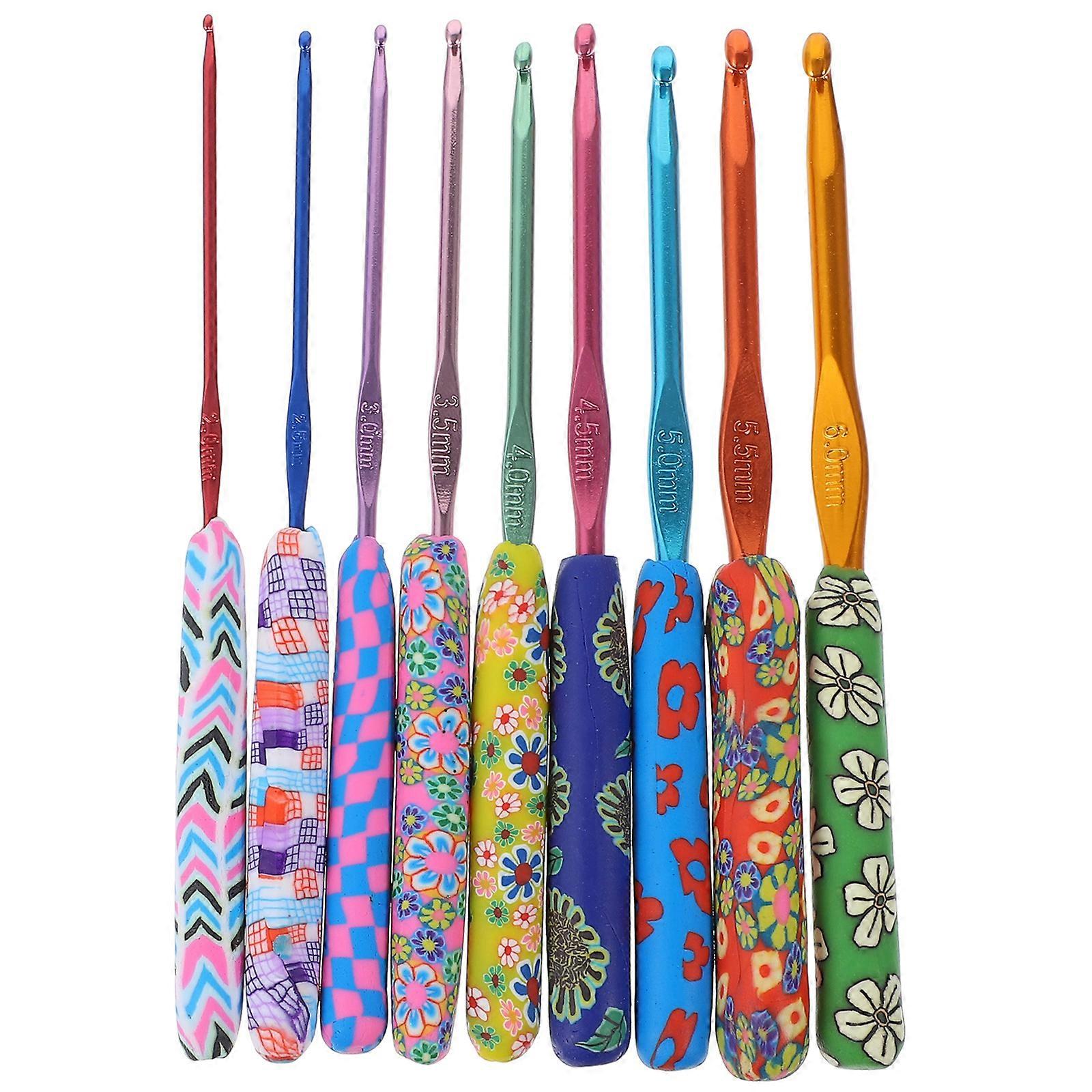 9pcs Weaving Tools Set Polymer Clay Handle Crochet Hooks Kit for Home Use