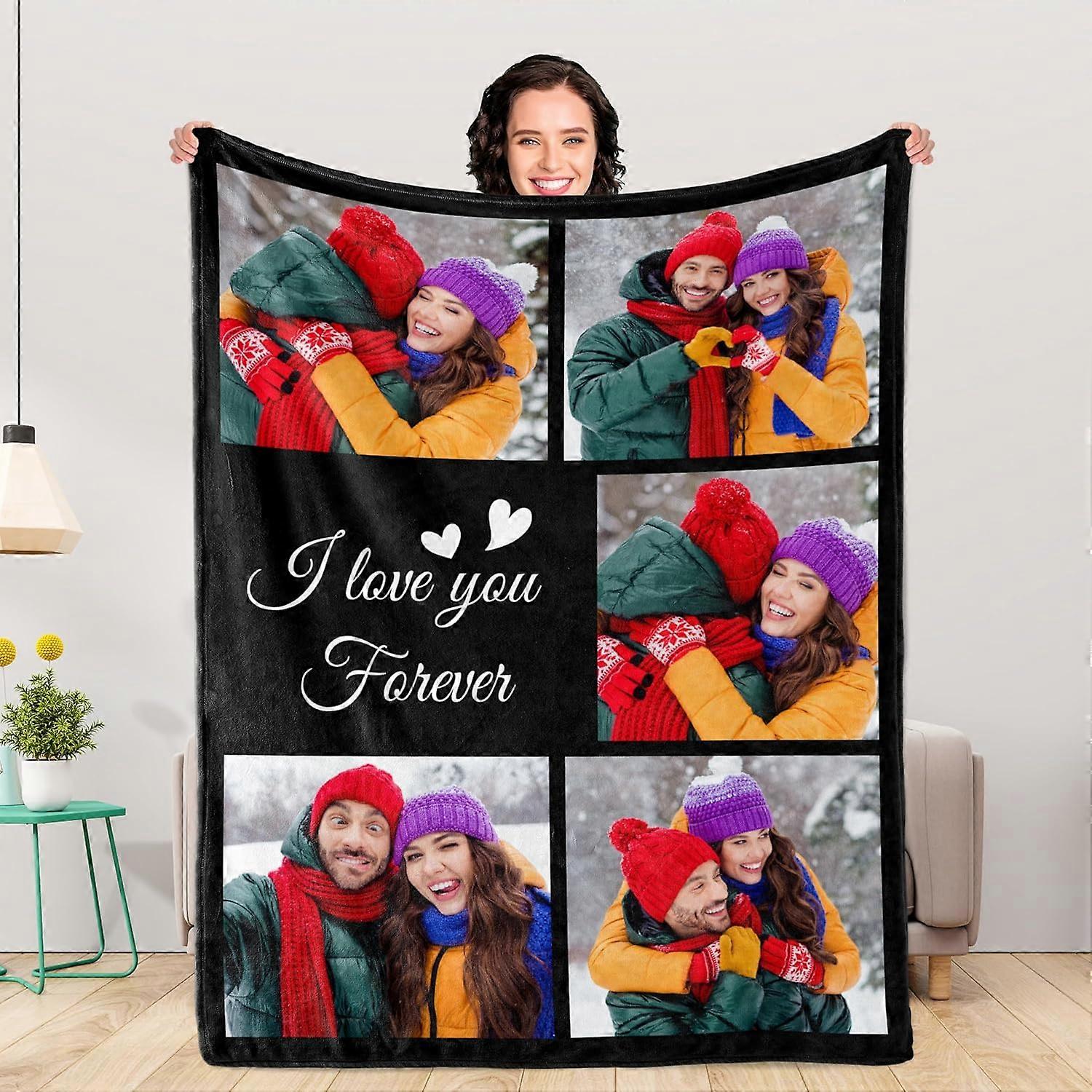 Personalized Blankets and Throws Custom Blankets with Photo Text Customized 1-20 Pictures Blanket for Couple Mom Dad Friend Personalized Gifts for Bir