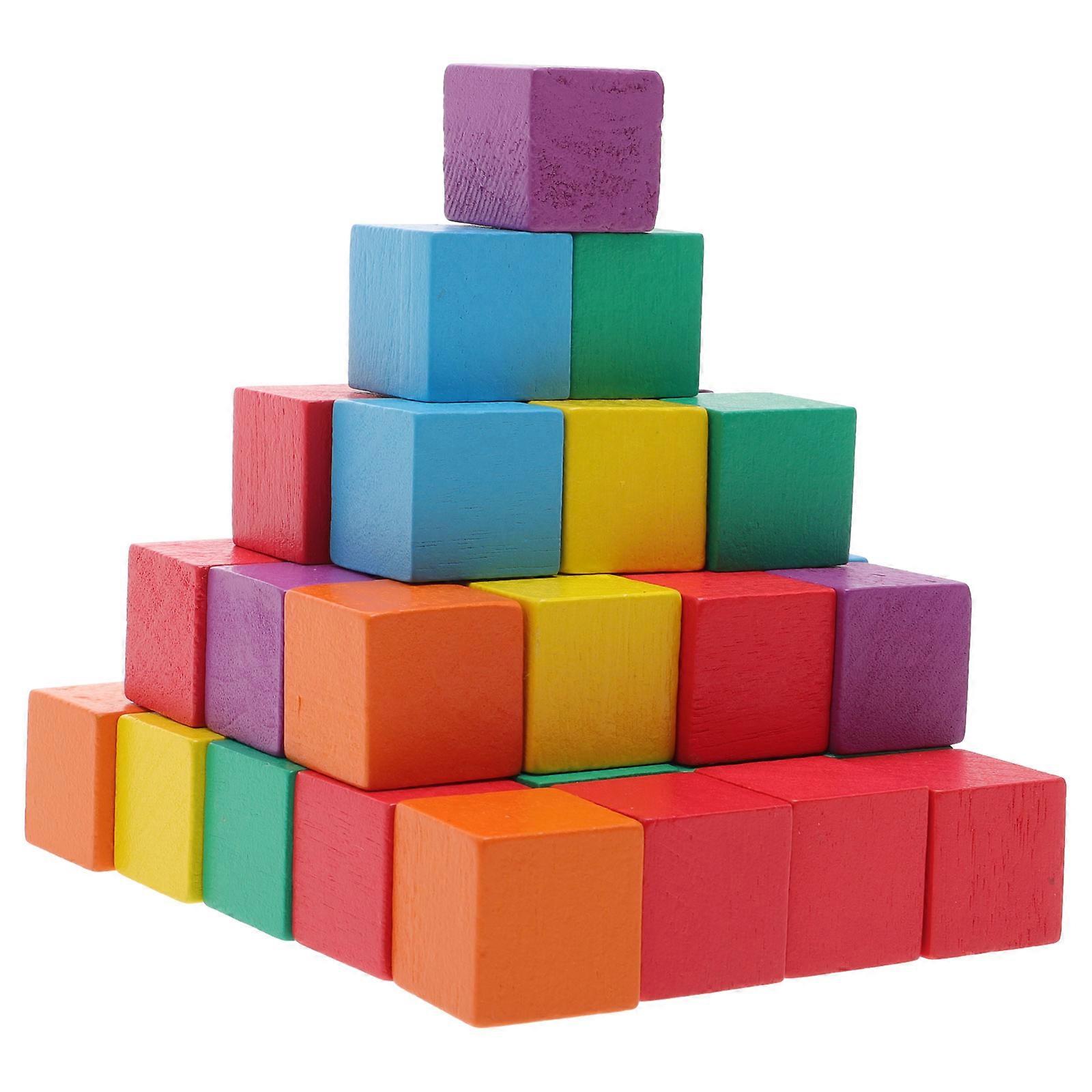 50pcs Colorful Square Cubes Wooden Craft Cubes Precise Cutting Wood Square Blocks for Crafts Building Materials DIY Projects (2CM)