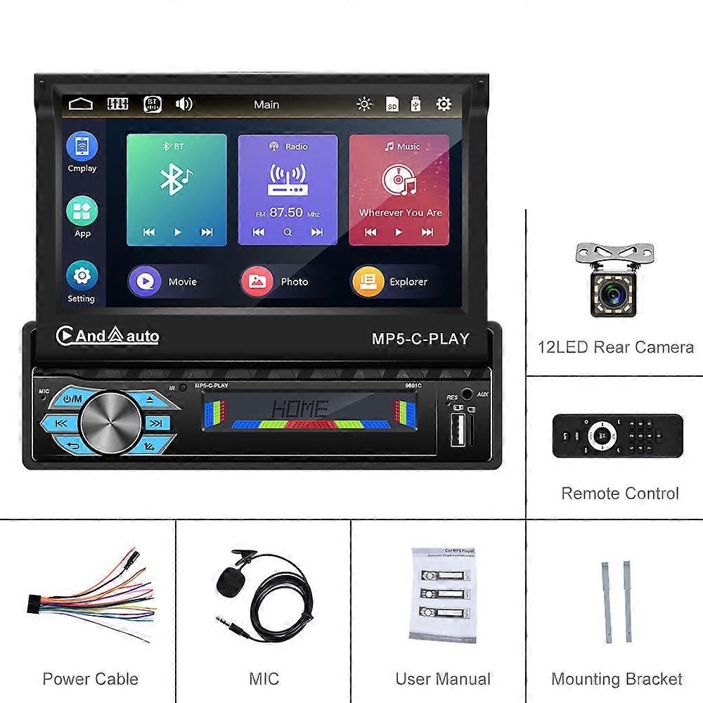 Podofo 1Din Radio Mobil Layar Dapat Ditarik Otomatis Pemutar Multimedia CarPlay Autoradio 7 Inci Stereo Mobil Pemutar MP5 GPS Bluetooth