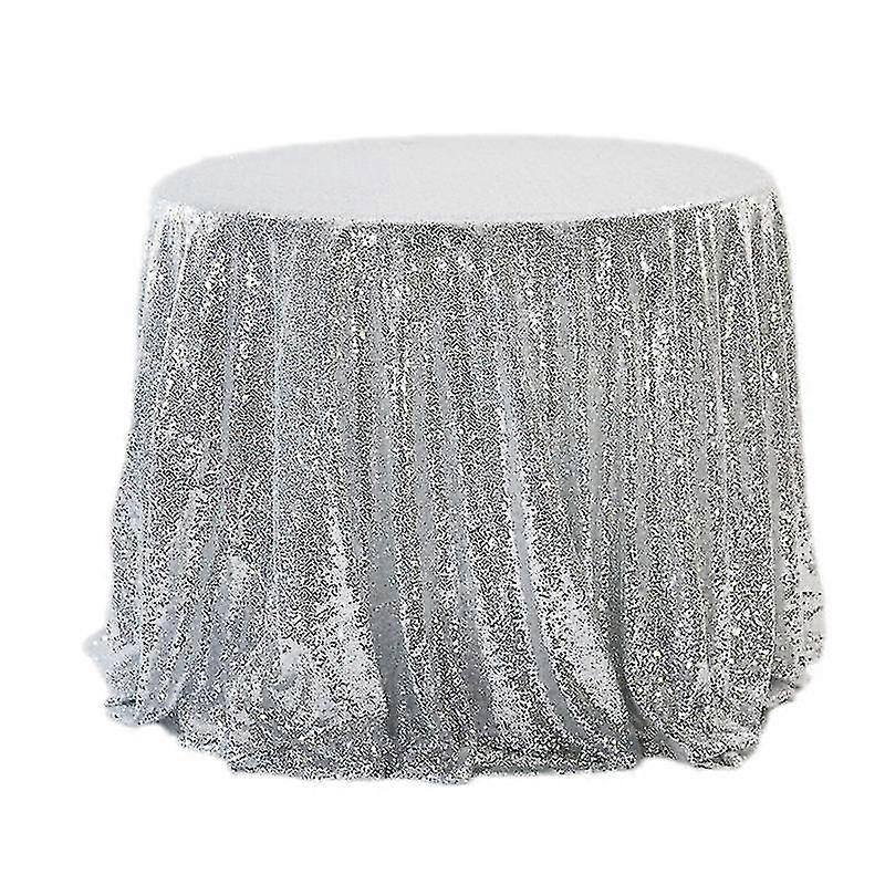120cm Round Sequin Glitter Tablecloth Wedding Party Table Decoration Silver_y High Quality