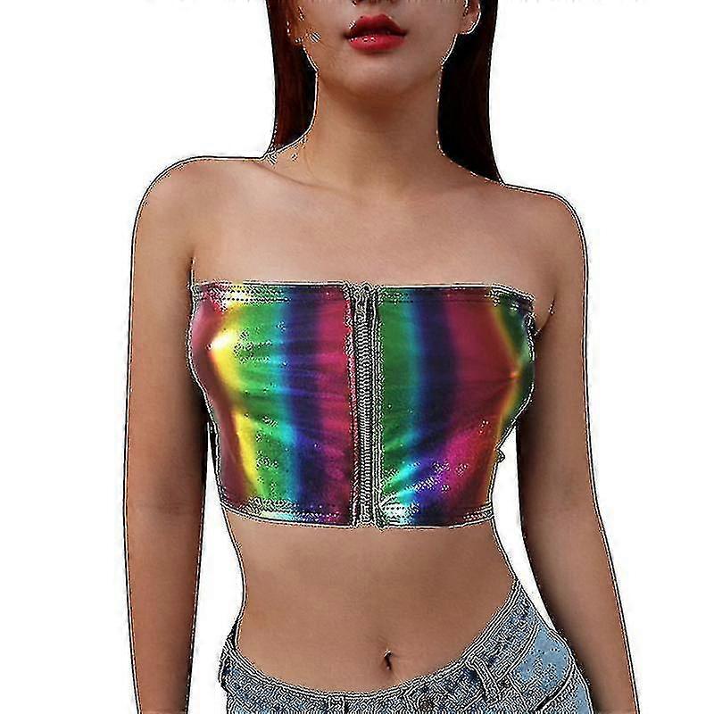 Womens Pu Leather Sleeveless Strapless Basic Sexy Tube Top