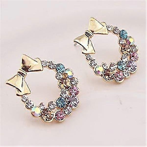 Colored Crystal Bow Earrings