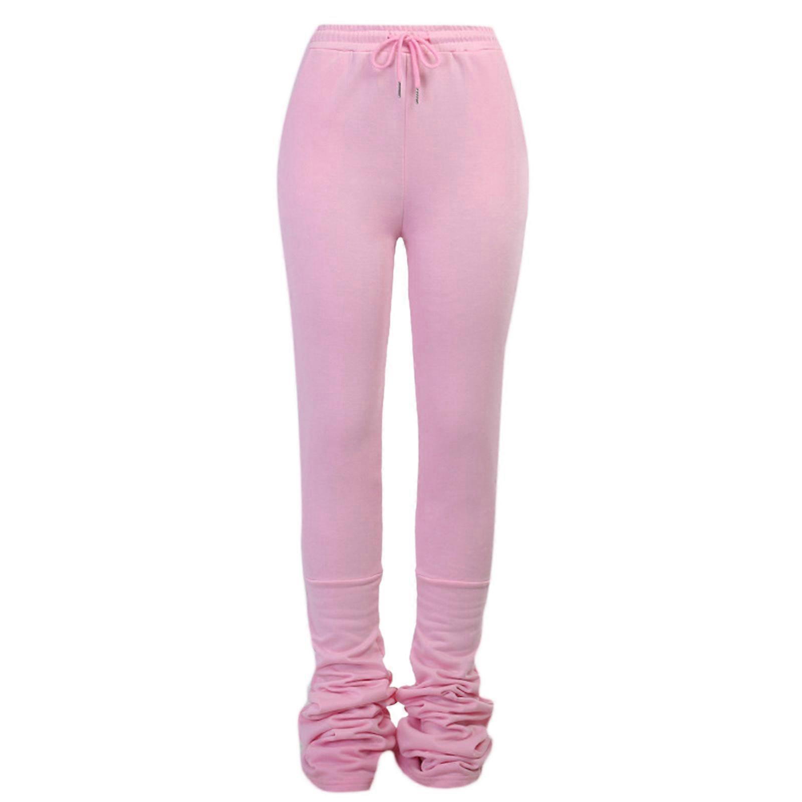 Frauen Winter High Taille gestapelte Hose Solid Color Ruched Drawstring Jogginghose