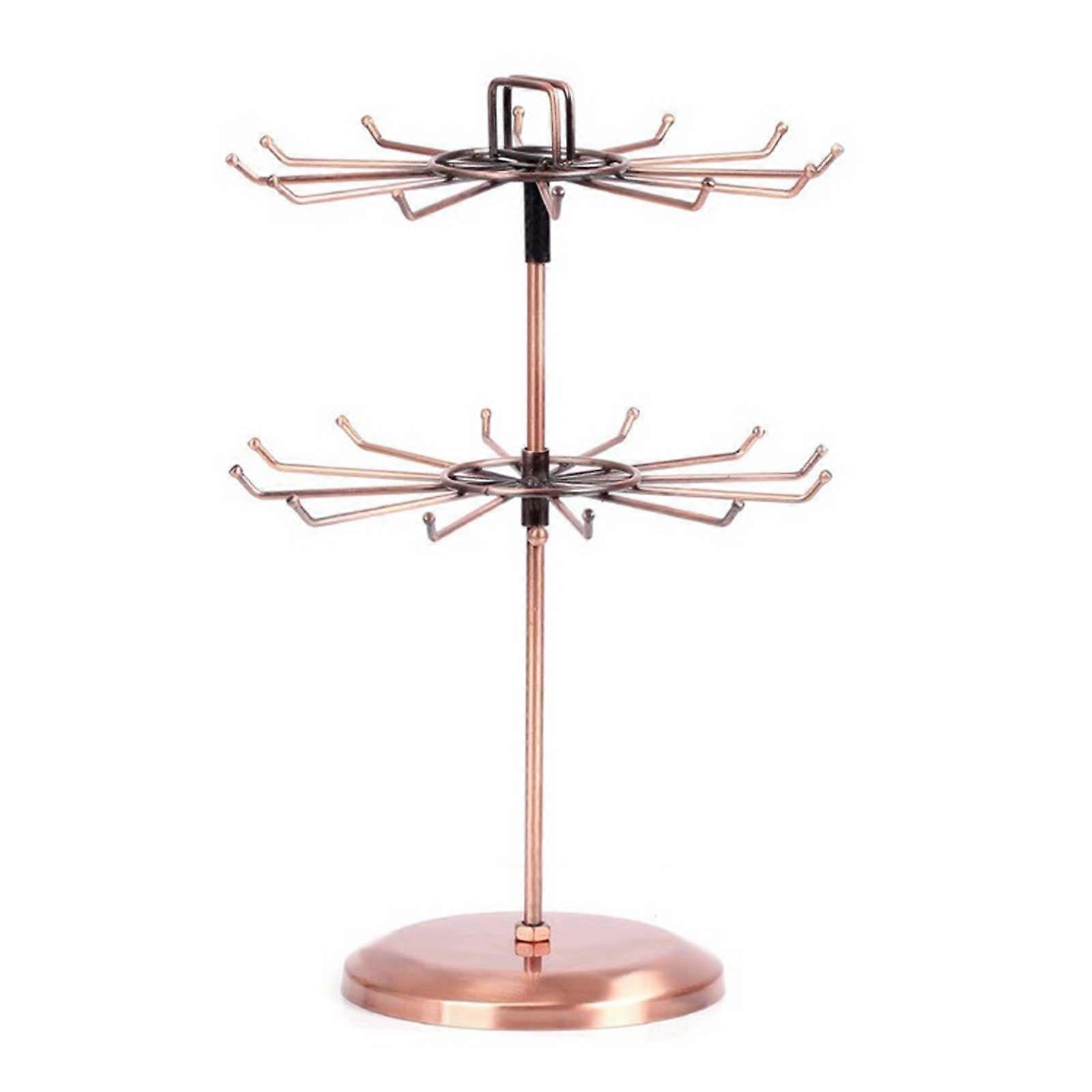 Rotatable Jewelry Display Stand with 24 Hooks and Double-layer Iron Silver Frame