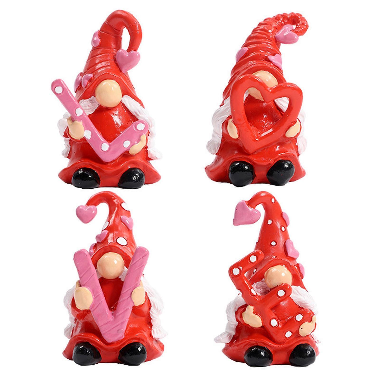 4Pcs/Set Valentine's Day Gnome Figurine LOVE Dwarf Resin Statue Faceless Elf Sculpture Home Office Wedding Desktop Decoration Ornament