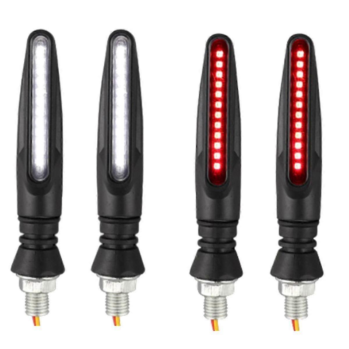 Motorcycle LED Lights High Bright Turn Signal Indicator Lights Front Rear White Day Running Lights Flowing Brake Lamps B