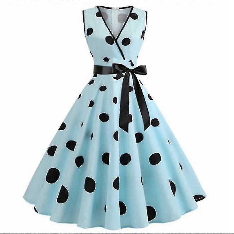 Femmes Retro Rockabilly Polka Dot Robe bleu