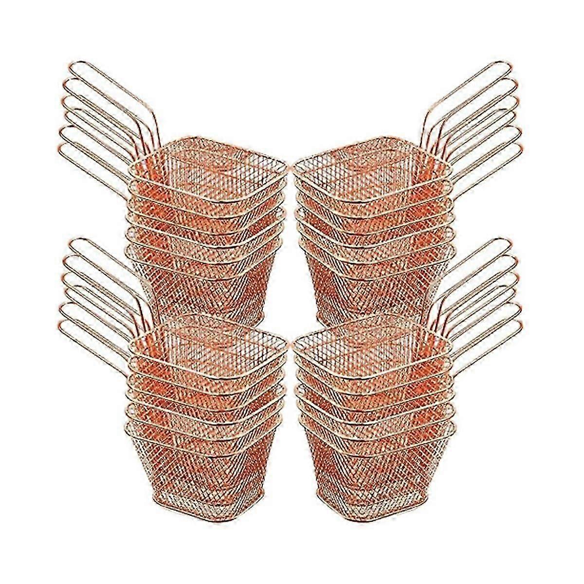 24 adet Mini Kare Kızartma Sepeti Paslanmaz Çelik Patates Kızartma Tutucu Derin Kızartma Sepeti Örgü Kulplu Gıda Sepeti ()