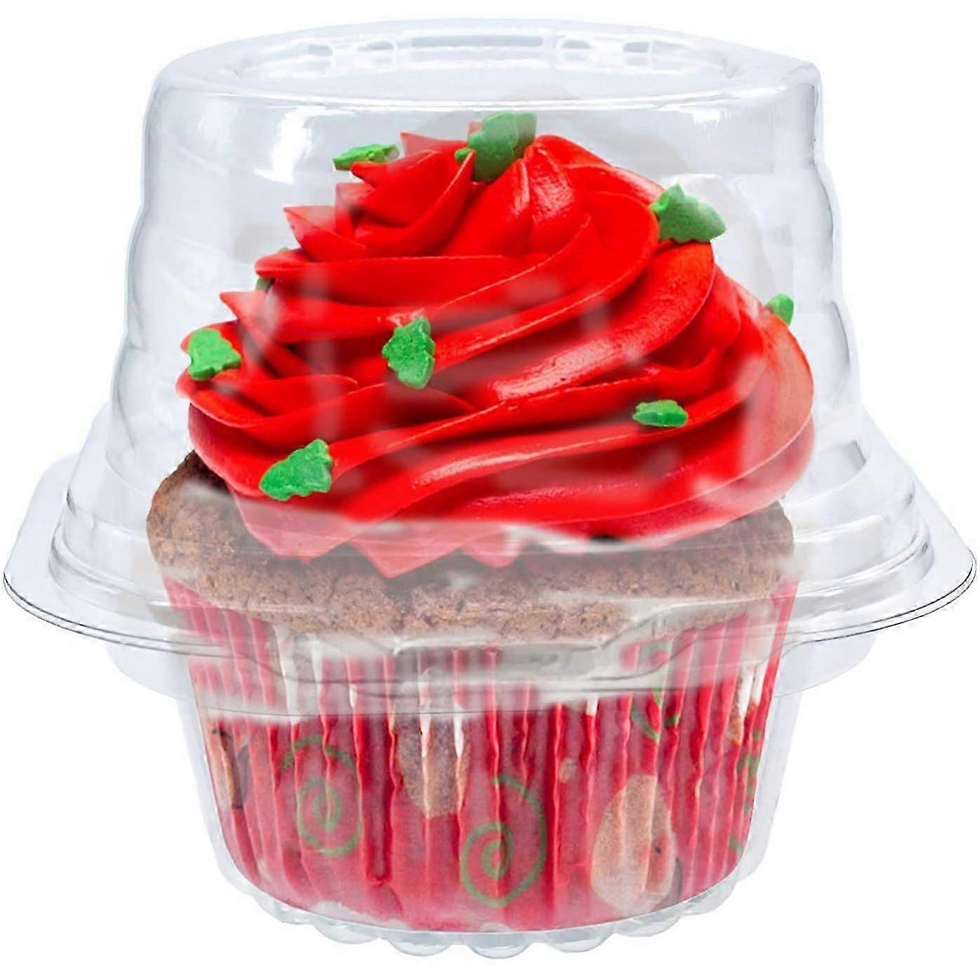 100 Pcs Individual Cupcake Container, Stackable Single Compartment Cupcake Holder Clear Plastic With Deep Dome