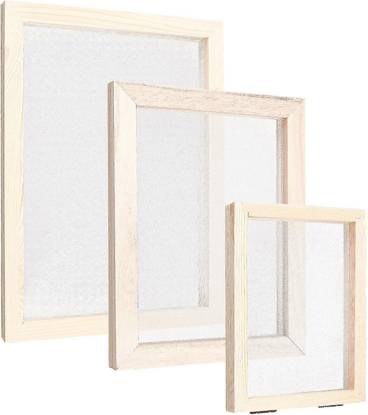 3Pcs Rectangle Paper Making Mould Frame 3 Size Papermaking Screen Burlywood Wooden Paper Making Screen Tools for DIY Paper Craft and Dried Flower Hand