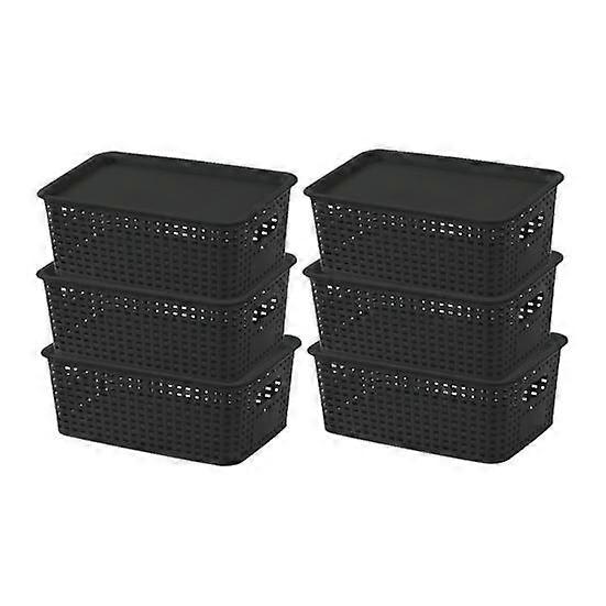 6Pcs Plastic Storage Baskets with Lid Handle Design Large Capacity Stackable Storage