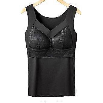 Women's Thermal Inner Fleeces Sleeveless Undershirt Built-in Bra Thermal Vest V Neck Intimate Tops For Autumn Winter