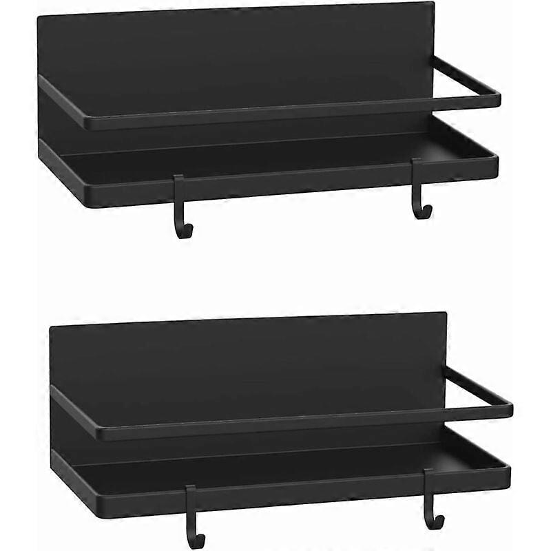 Magnetic Spice Rack for Kitchen Spices, Kitchen Spice Rack, Wall Shelf No Drilling - Side Shelves for Refrigerator (Pack of 2, Black)