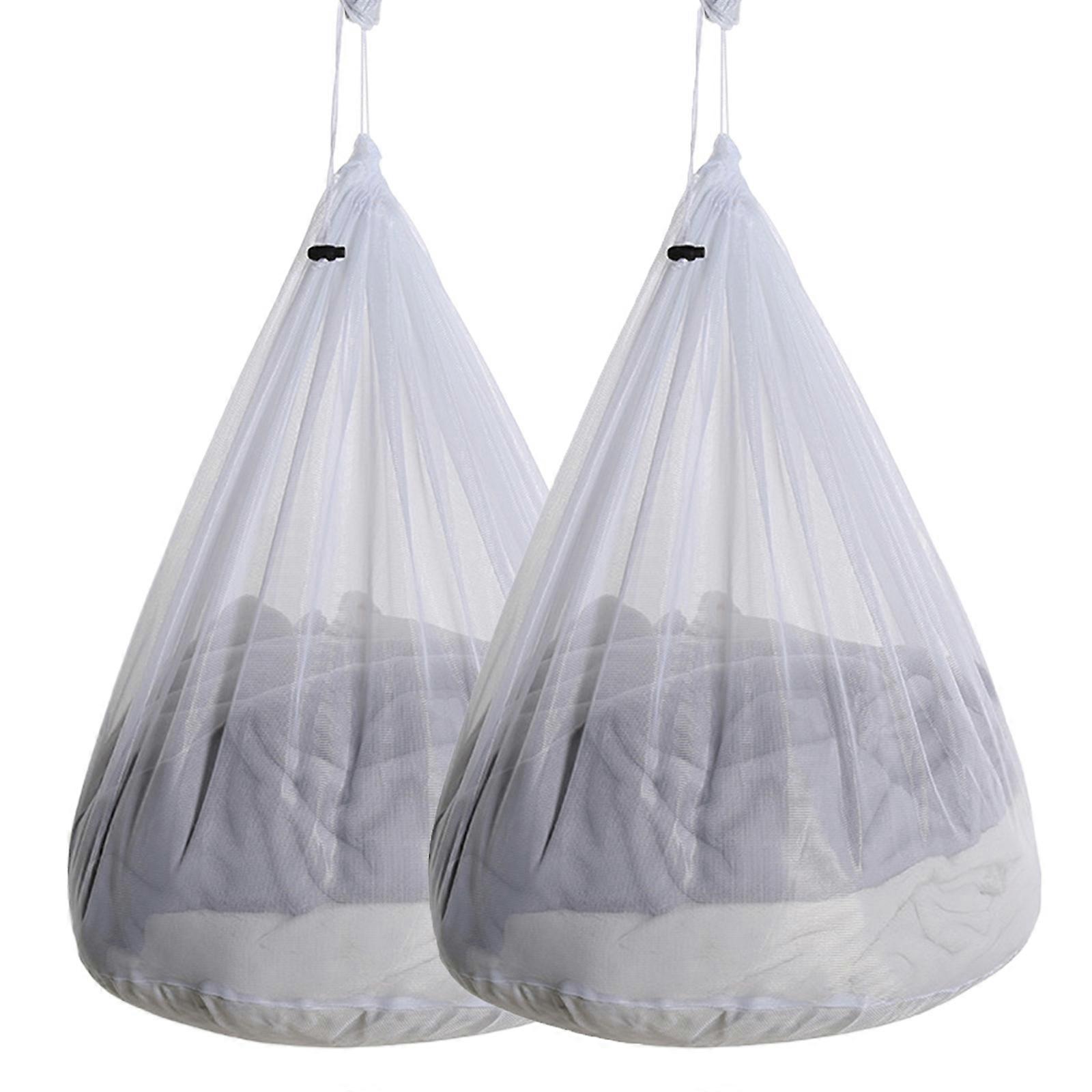 2 Pack Large Capacity Mesh Laundry Bags with Secure Drawstring Closure for Household Garment Care, White Polyester  50 60cm