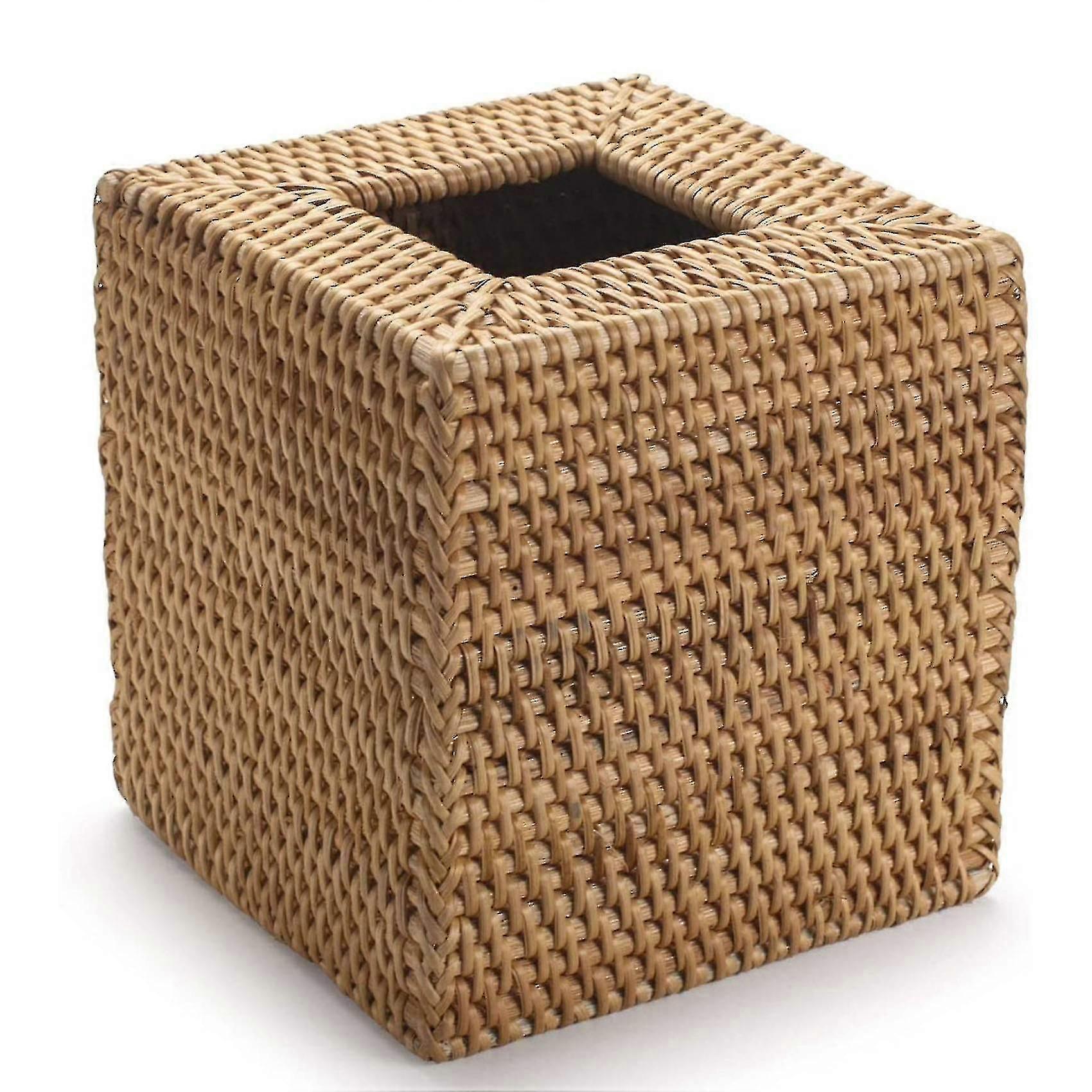 Ξύλο χρώμα τετράγωνο μπαστούνι tissue box κάλυψη, χέρι υφαμένο ψάθινο χαρτομάντιλο κάτοχος ft