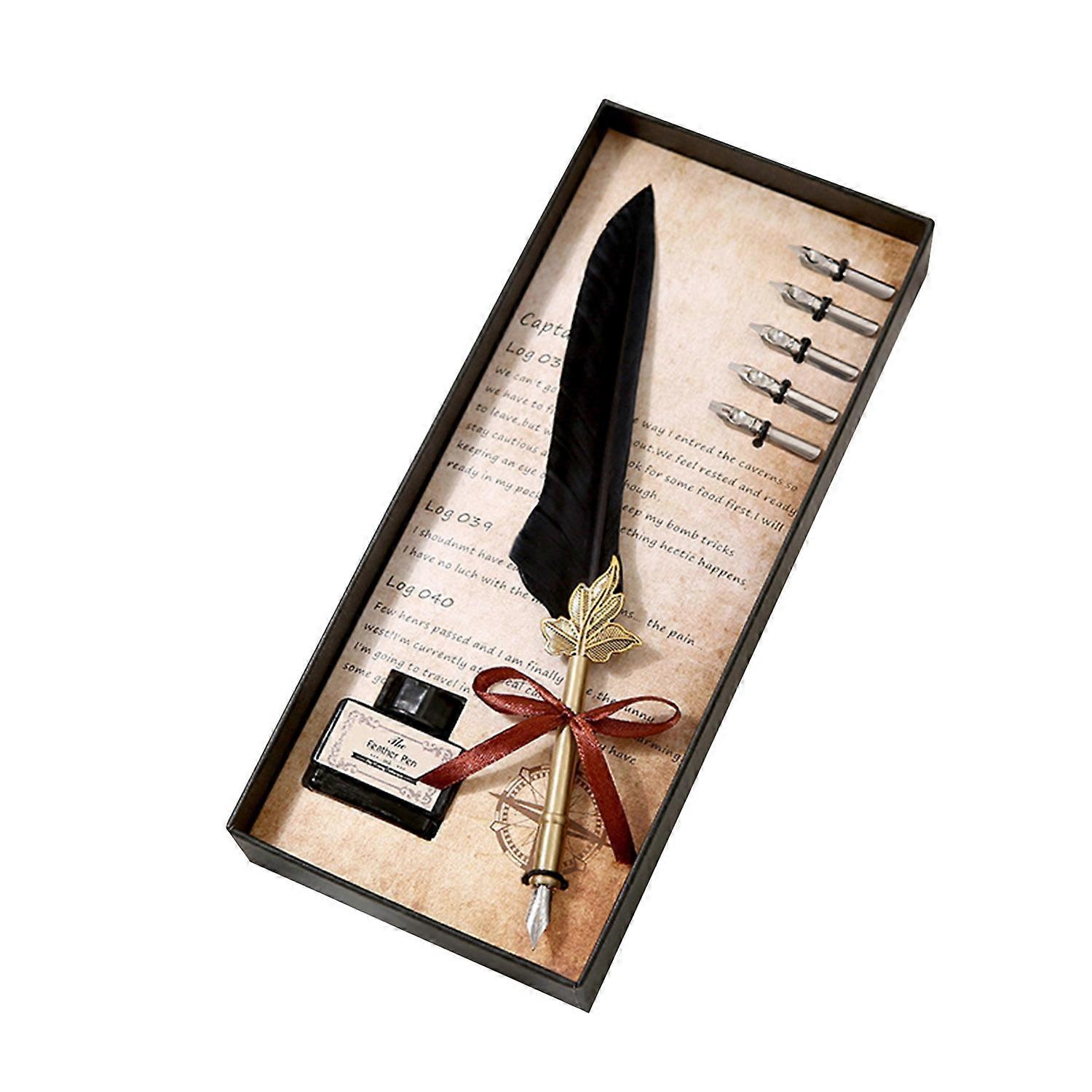 Quill Pen and Ink Set  Fountain Dip Pen with Replacement Nibs Calligraphy Writing Vintage Signature 