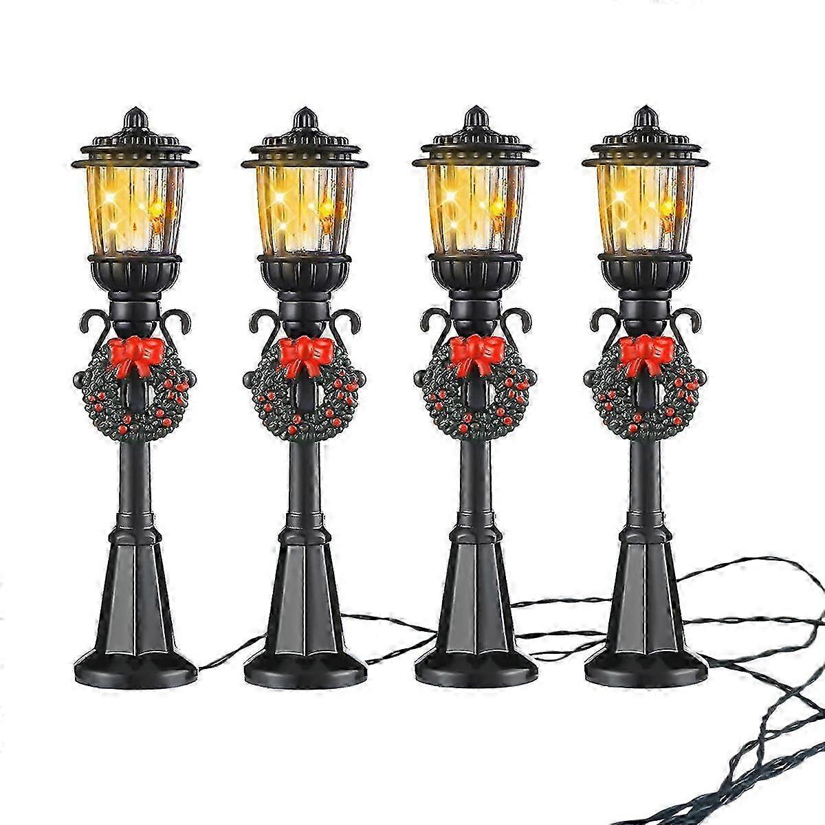 4 Pcs Mini Christmas Lamp Post Lamp Miniature Street Lamp Decorative Lights for DIY Village Pathway