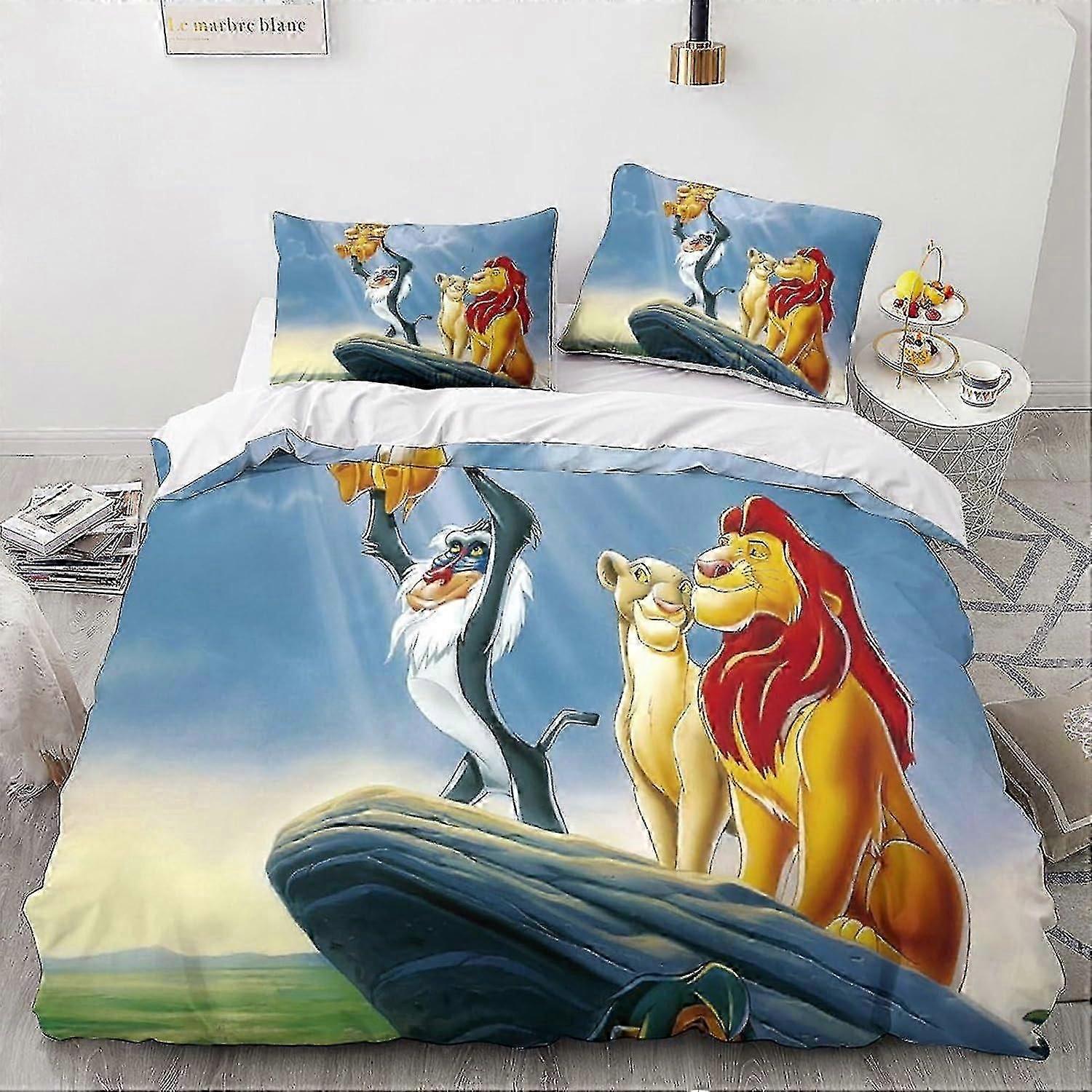 o4448 Lençóis O Rei Leão 3D Impresso Capa de Edredão Conjunto de Cama Personagens de Anime Capa de Colcha Capa de Colcha Impressa de Fácil Cuidado com Designs de Fronhas