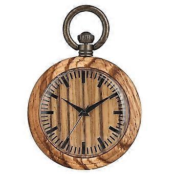 Reloj de bolsillo de cuarzo de madera de cebra clásico Vintage Cadena de bronce Relojes de reloj de bolsillo de madera