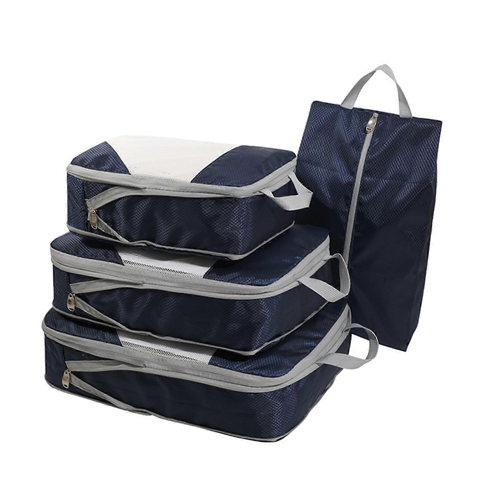 Luggage Cubes Compression Packing Cubes for Suitcase Travel Luggage Organizer with Shoe Bag Clothes Bag Packing Cubes  Navy blue