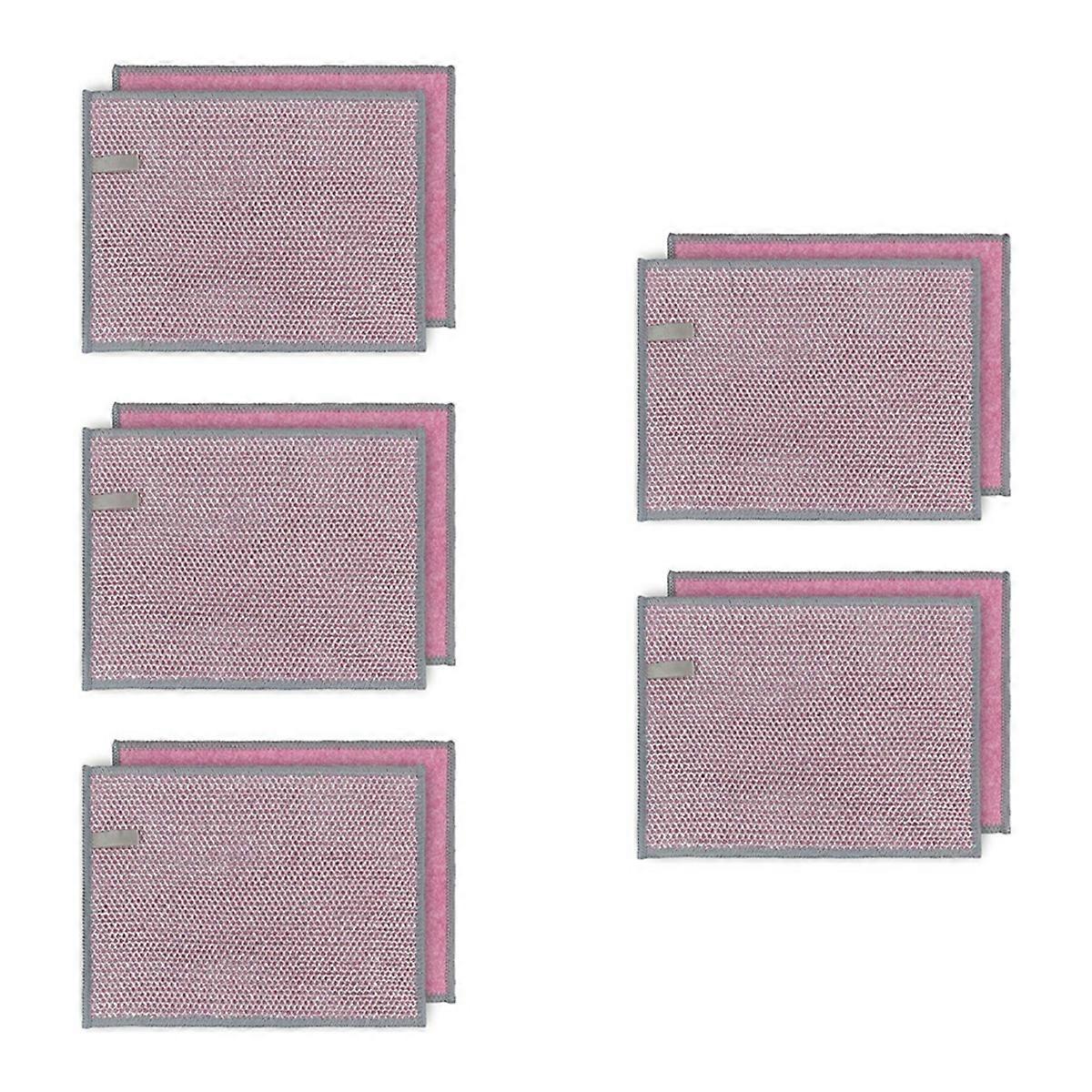 10Pcs Multipurpose Dishwashing Rags Reusable Scrubbing Pads,Pink
