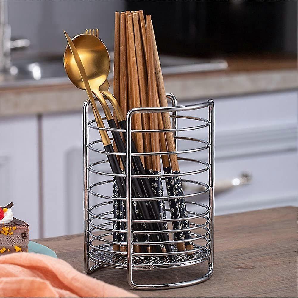Utensil Rack/Chopsticks/Spoon/Fork/Knife Drainer Basket Flatware Storage Drainer (Silver)