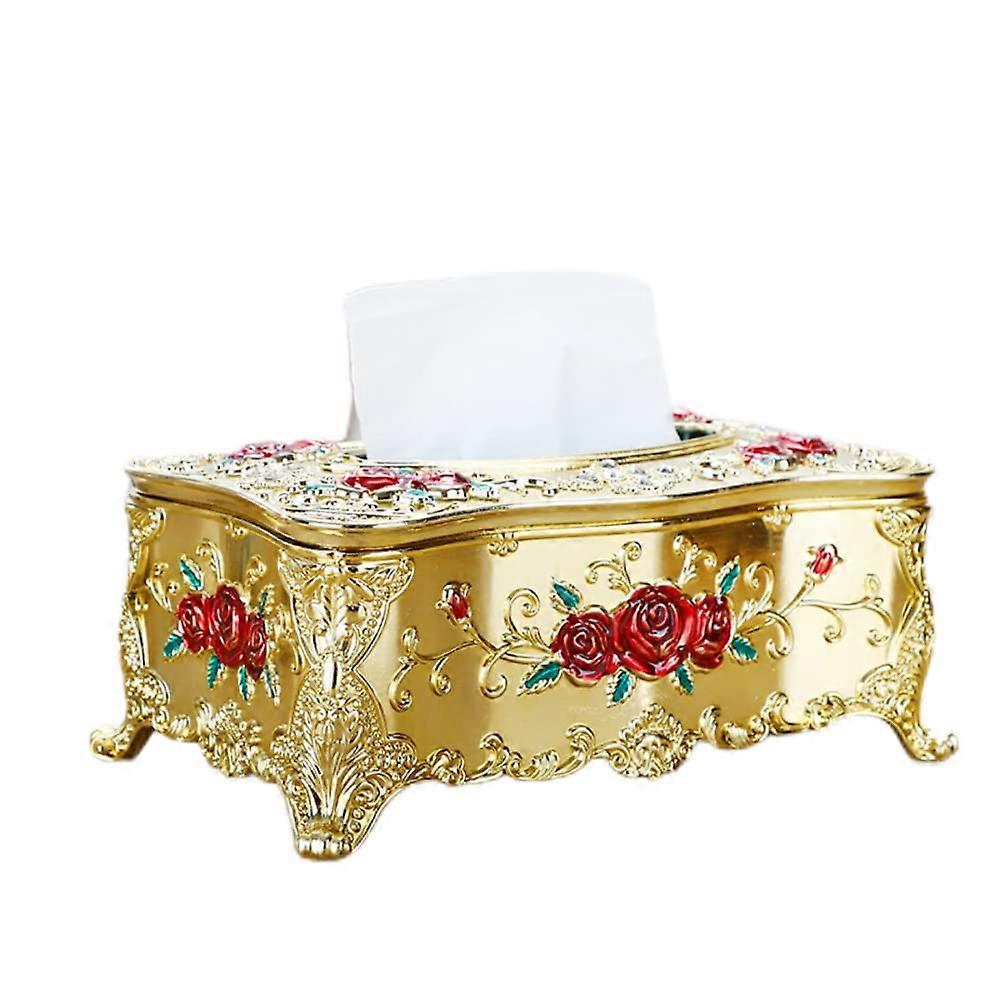 Creative Embossed Roses and Rhinestones Rectangular Acrylic Tissue Cover Holder for Bathroom