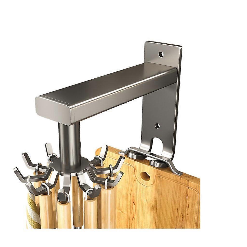 Kitchen Storage Rack Wall-Mounted No Punching Spatula Spoon Hanging Rack Rotating Hook Utensil Storage