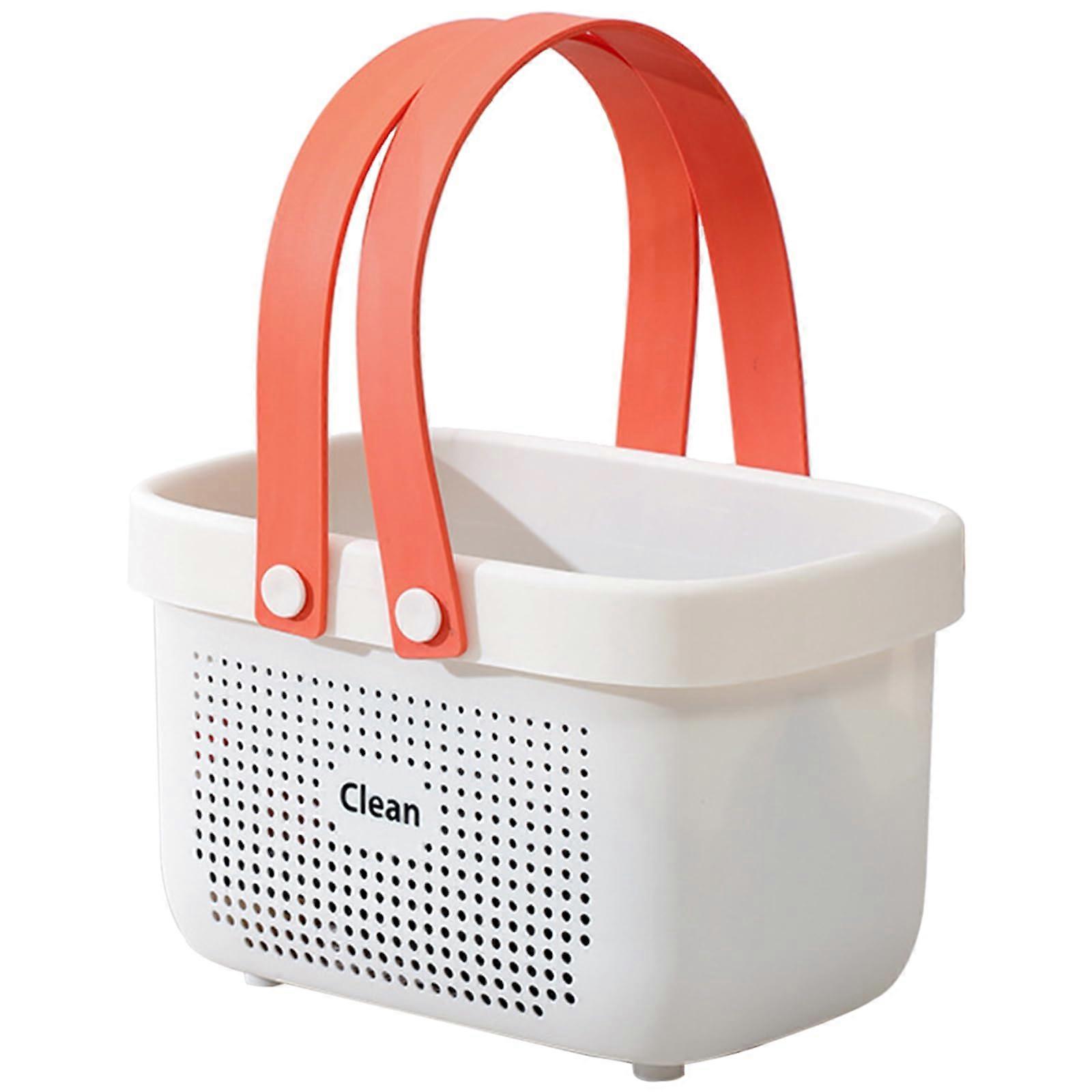 Plastic Storage Basket with Handle, Small White Portable Shower Caddy Tote Organizer for Bathroom, Kitchen, Bedroom