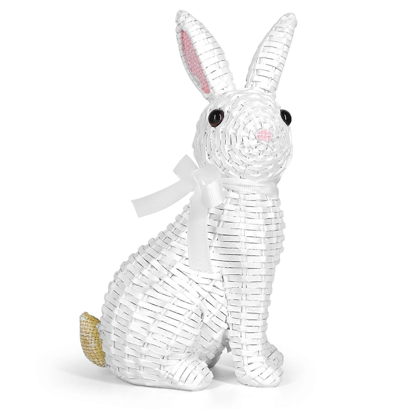 Rattan Effect Resin Rabbit Easter Decor, Table Rabbit Easter Decorations, Spring Bunnies Decoration Statue Home Farm House (White, Sedanter)