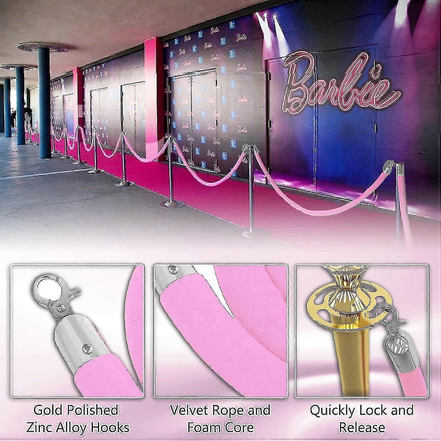 5 Ft Velvet Stanchion Ropes Pink, 4 Pack Crowd Control Rope Safety ...