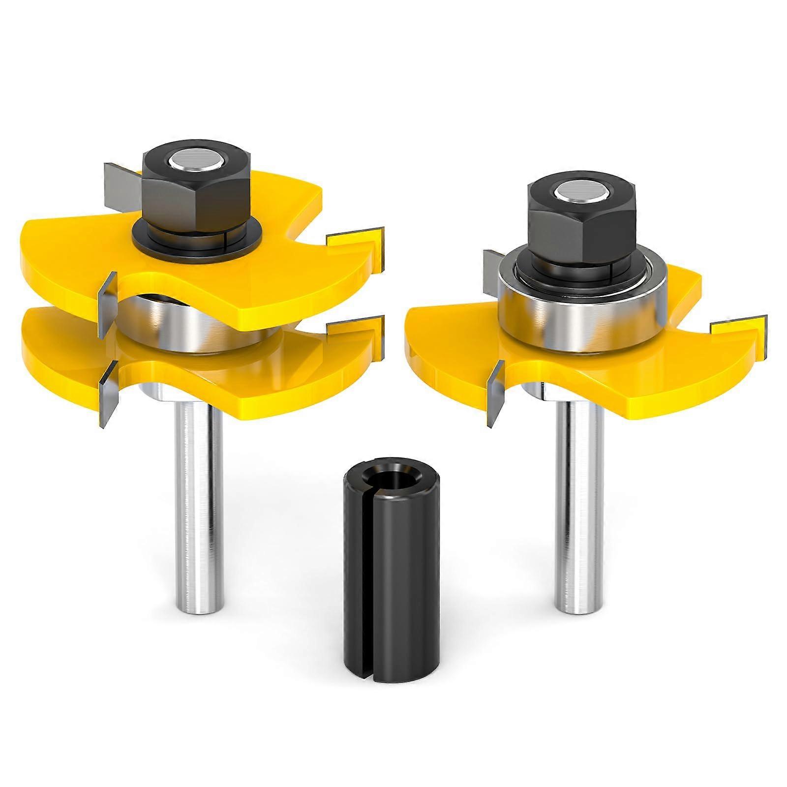 2PCS Tongue and Groove Router Bit Set, 1/4 Inch Shank, Adjustable T Shape Milling Cutter for Woodworking