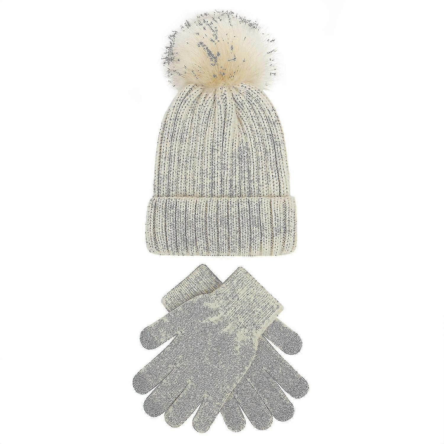 Knit Hat Gloves Set For Women Winter Ski Outing