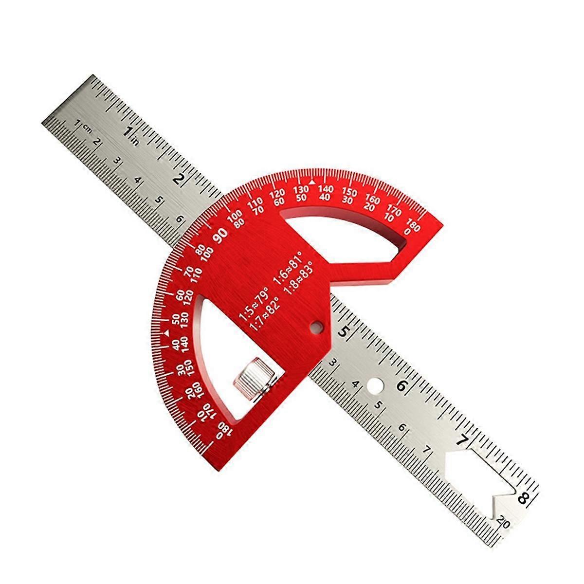 Multi-Functional Angle Ruler 45/90 Degree Semi-Circular Measuring Aluminum Alloy Movable Angle Ruler Angle Finder 8 Inch