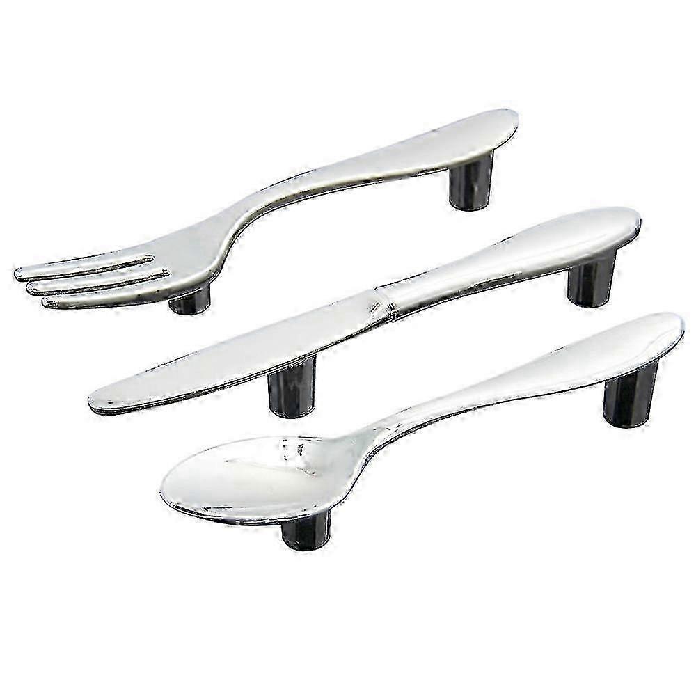 LM  3 Pcs Silver Kitchen Cabinet Drawer Pull Handles Knobs (knife Fork Spoon)-Yvan LUD