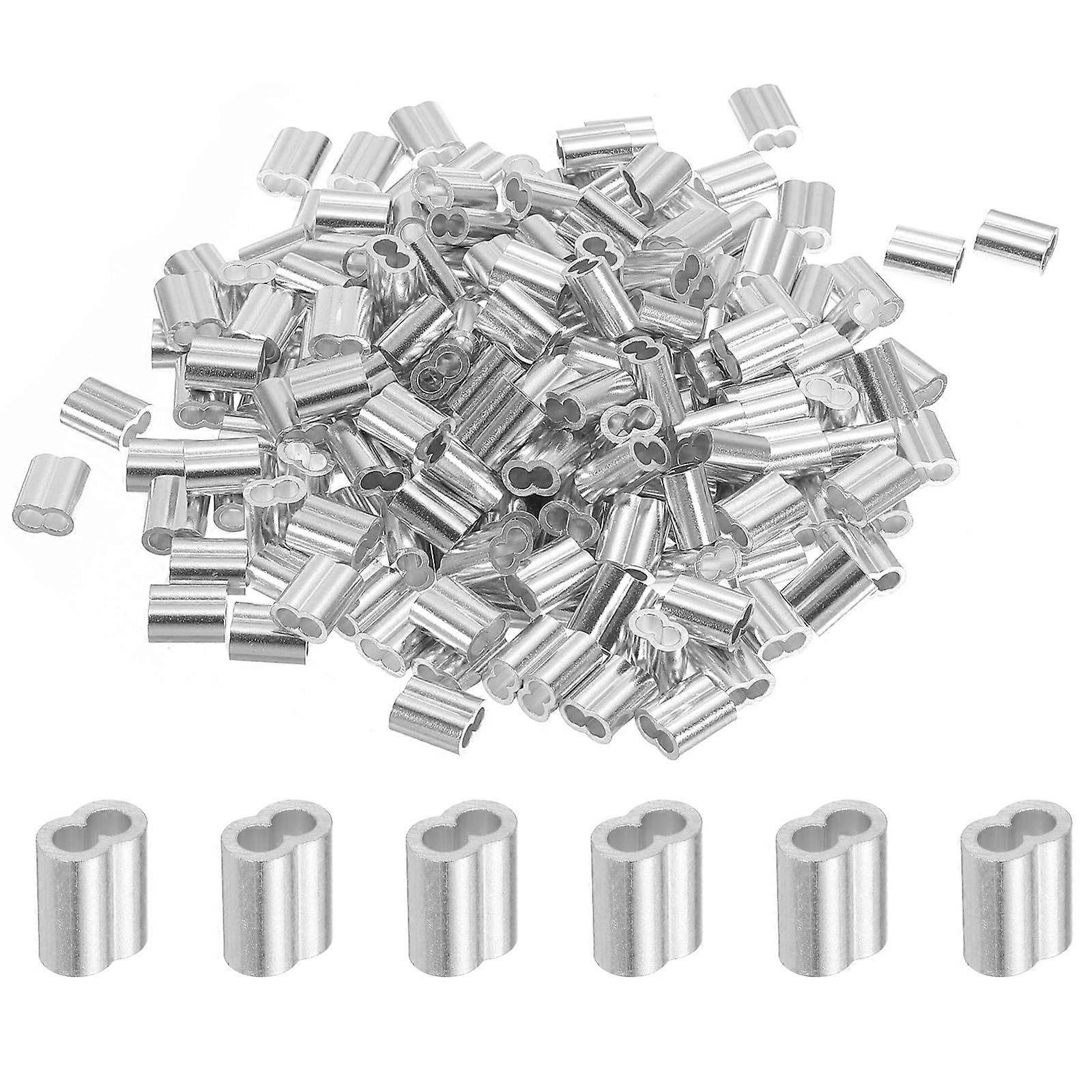 5/32" Aluminum Crimping Loop Sleeve Double Ferrule for 4mm Wire Rope Cable, Silver, 200pcs Pack