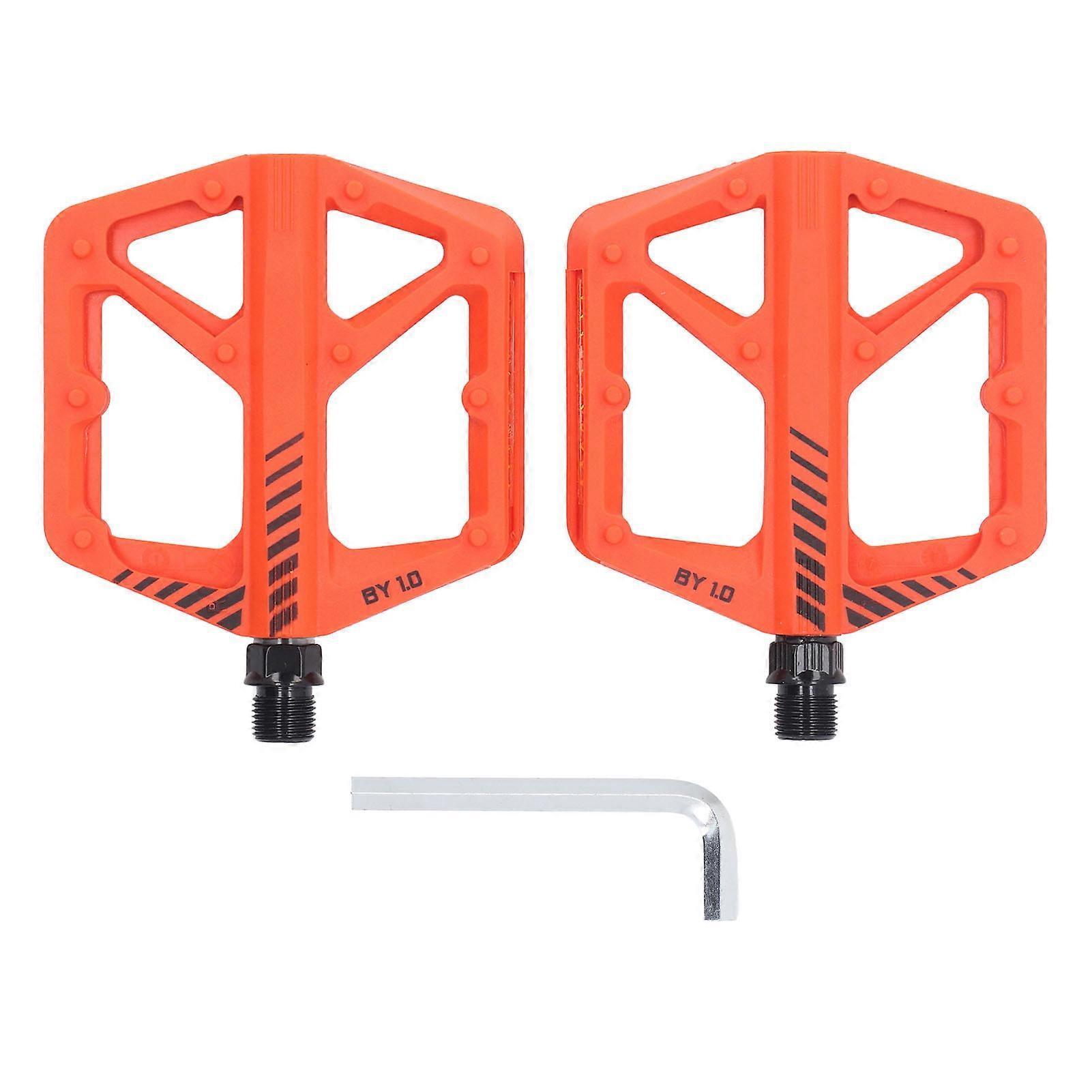 1 Pair Cycle Pedal Nylon Fiber Enlarged Anti Slip Reduce Friction Flat Pedal Platform Pedal for Road Cycle Mountain Cycle Orange