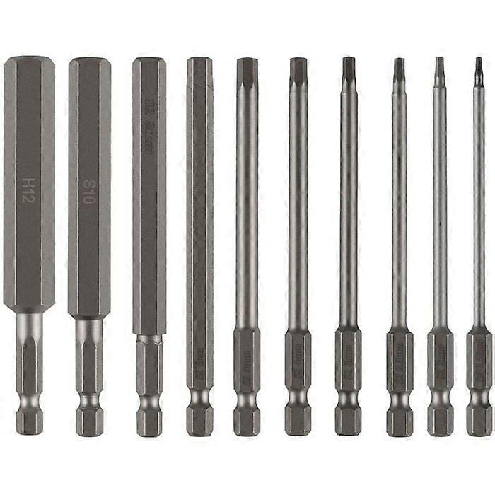 10pcs 100mm 1.5-12mm Large Hex Socket Bits, S2 Steel Hex Screwdriver Bits, 1/4 Drill Bit