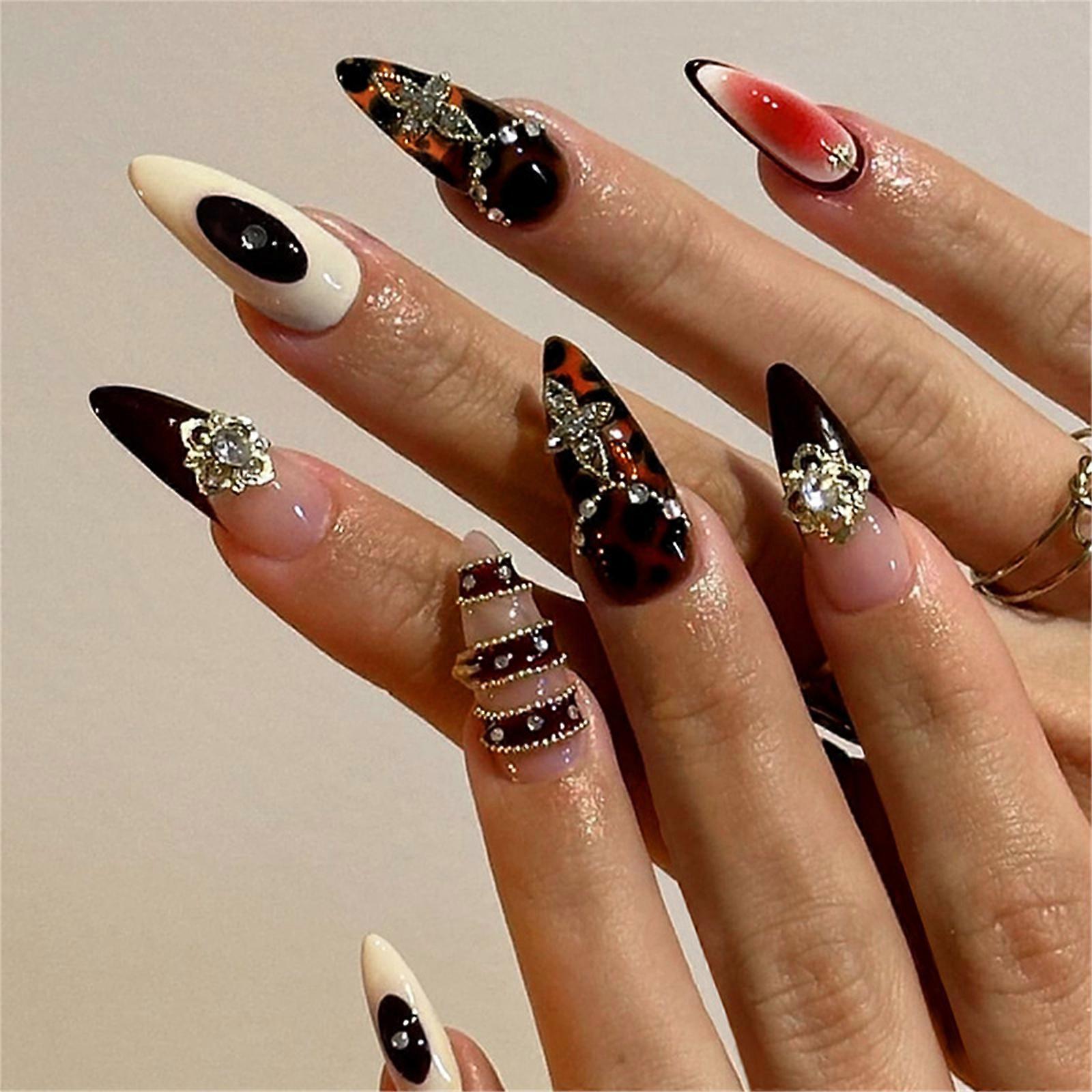 24 Adet Badem Pres Tırnak Tasarımları Fransız Sahte Tırnak Akrilik Yanlış Tırnak, Bayan Kızlar için Tırnak Üzerinde Yapay Tırnak Yapıştırıcıları